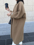 Nukty Long Sleeves Loose Solid Color Collarless Woolen Coat