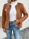 Nukty Long Sleeves Loose Pockets Solid Color Split-Joint Zipper Round-Neck Jackets Outerwear