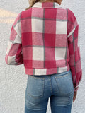 Nukty Long Sleeves Loose Buttoned Plaid Pockets Split-Joint Lapel Jackets Outerwear