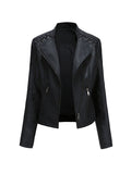 Nukty Long Sleeves Split-Joint Zipper Mock Neck PU Jackets Outerwear