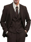 Nukty Polyester Blend Men'S 3pcs Suit Set - Vintage Herringbone Party Suit with Lapel Collar, Non-Stretch Fabric, Solid Color, Long Sleeve, Fall/Winter Season, Button-Front Details, Regular Fit Pants, and Vest - Woven Polyes