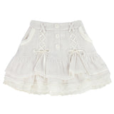 Nukty party look inspos Japanese Kawaii Lolita Mini Skirt Women Winter Lace Casual Elegant Sweet Female Skirt High Waist Bandage Korean Skirt 2024 New