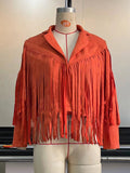Nukty Long Sleeves Solid Color Split-Joint Tasseled Notched Collar Jackets