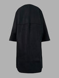 Nukty Long Sleeves Loose Solid Color Collarless Woolen Coat