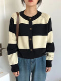 Nukty Casual Buttoned Contrast Color Striped Cardigan Tops