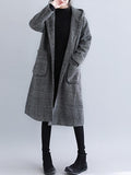 Nukty Loose Plaid Woolen Hood Coat