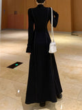 Nukty party look inspos Women Elegant Casual Long Sleeve Dress Autumn Black Vintage Solid Chic Holiday A-Line Party Dresses Female Fashion Vestidos Robe