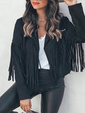 Nukty Long Sleeves Solid Color Split-Joint Tasseled Notched Collar Jackets