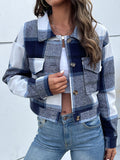 Nukty Long Sleeves Loose Buttoned Plaid Pockets Split-Joint Lapel Jackets Outerwear