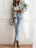 Nukty Long Sleeves Loose Plaid Split-Joint Peter Pan Collar Jackets&Coats