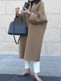 Nukty Long Sleeves Loose Solid Color Collarless Woolen Coat
