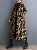 Nukty Long Sleeves Loose Buttoned Leopard Pockets Split-Joint V-Neck Outerwear Trench Coats