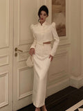 Nukty party look inspos Elegant Slim 2 Piece Set for Women Vintage Short Blazer High Waist Hip-Wrapped Pencil Skirt Suit Autumn Luxury Ladies Clothing