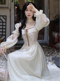 Nukty party look inspos Autumn Fairy Midi Dresses for Women Lace-up Korean Fashion Slim Wasit A Line Princess Party Dress Vintage Court style Vestidos