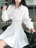 Nukty party look inspos French Vintage Slim 2024 Autumn Mini Shirt Dress Women Casual White Design Long Sleeve Party Dress Korean Style One Piece Dress