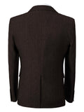 Nukty Polyester Blend Men'S 3pcs Suit Set - Vintage Herringbone Party Suit with Lapel Collar, Non-Stretch Fabric, Solid Color, Long Sleeve, Fall/Winter Season, Button-Front Details, Regular Fit Pants, and Vest - Woven Polyes
