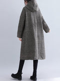 Nukty Loose Plaid Woolen Hood Coat