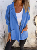 Nukty Long Sleeves Loose Pockets Solid Color Split-Joint Lapel Outerwear