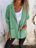 Nukty Long Sleeves Loose Pockets Solid Color Split-Joint Lapel Outerwear