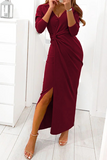 Nukty - Elegant Solid Slit Fold V Neck Evening Dress Dresses(4 Colors)