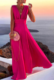 Nukty - Casual Solid Patchwork V Neck Cake Skirt Dresses
