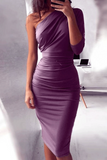 Nukty - Sexy Solid Patchwork One Shoulder Pencil Skirt Dresses(5 Colors)