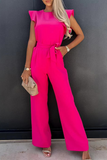 Nukty - Casual Solid Flounce O Neck Straight Jumpsuits(3 colors)