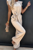 Nukty - Casual Solid Flounce O Neck Straight Jumpsuits(3 colors)
