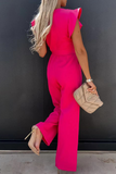 Nukty - Casual Solid Flounce O Neck Straight Jumpsuits(3 colors)