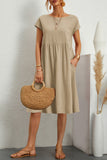 Nukty - Casual Solid Patchwork O Neck A Line Short Sleeve Dress(11 Colors)