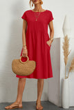 Nukty - Casual Solid Patchwork O Neck A Line Short Sleeve Dress(11 Colors)