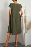 Nukty - Casual Solid Patchwork O Neck A Line Short Sleeve Dress(11 Colors)