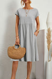 Nukty - Casual Solid Patchwork O Neck A Line Short Sleeve Dress(11 Colors)