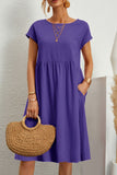 Nukty - Casual Solid Patchwork O Neck A Line Short Sleeve Dress(11 Colors)
