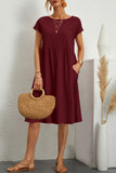 Nukty - Casual Solid Patchwork O Neck A Line Short Sleeve Dress(11 Colors)