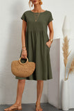 Nukty - Casual Solid Patchwork O Neck A Line Short Sleeve Dress(11 Colors)