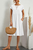 Nukty - Casual Solid Patchwork O Neck A Line Short Sleeve Dress(11 Colors)