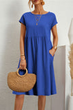 Nukty - Casual Solid Patchwork O Neck A Line Short Sleeve Dress(11 Colors)