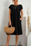 Nukty - Casual Solid Patchwork O Neck A Line Short Sleeve Dress(11 Colors)