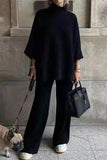 Nukty - Casual Daily Solid Patchwork Turtleneck Long Sleeve Two Pieces