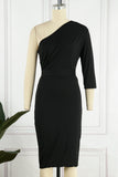 Nukty - Sexy Solid Patchwork One Shoulder Pencil Skirt Dresses(5 Colors)