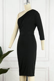 Nukty - Sexy Solid Patchwork One Shoulder Pencil Skirt Dresses(5 Colors)