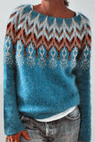 Nukty - Casual Color Block Contrast O Neck Sweaters(8 Colors)