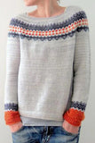 Nukty - Casual Color Block Contrast O Neck Sweaters(8 Colors)