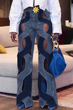 Nukty - Street Solid Hollowed Out High Waist Straight Denim Jeans