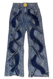 Nukty - Street Solid Hollowed Out High Waist Straight Denim Jeans