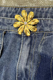 Nukty - Street Solid Hollowed Out High Waist Straight Denim Jeans