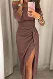 Nukty - Wrap Hip Slit Collar Maxi Dresses(5 Colors)