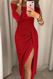 Nukty - Wrap Hip Slit Collar Maxi Dresses(5 Colors)