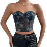 Sexy Lace Corset Cami Hollow Out Tank Top Female See Through Club Party Streetwear Sleeveless Slim Black Goth Crop Tops
